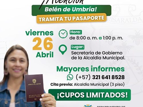 Belén de Umbría: segundo municipio que recibirá la jornada de descentralización de pasaportes