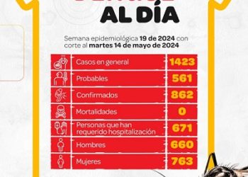 Durante la semana epidemiológica 19 del año 2024, con corte al martes 14 de mayo,  se registra un total acumulado de  1.423 casos de dengue.