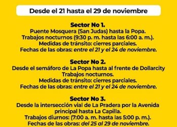 Inicia paso restringido desde el Puente Mosquera hasta el semáforo de La Popa por recuperación de carpeta asfáltica