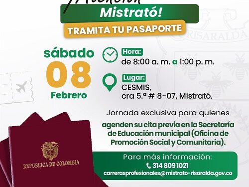 Los mistratenses podrán tramitar este sábado su pasaporte, en una nueva jornada promovida por la Gobernación