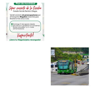 Megabús anuncia horario extendido desde las 2:00 a.m. del domingo, por súper concierto de las Fiestas de la Cosecha