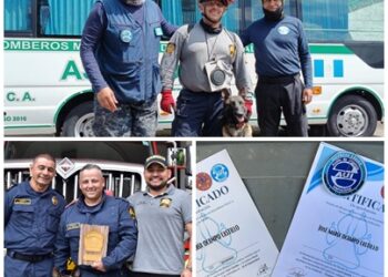 Binomio K-9 del Cuerpo Oficial de Bomberos de Pereira, logró la certificación AUI en Guatemala