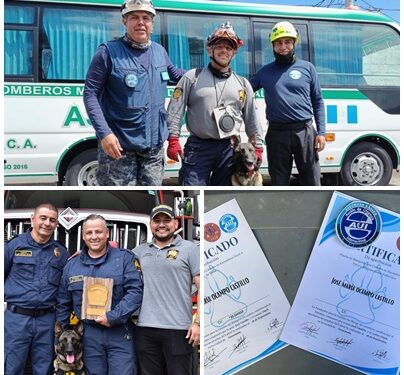 Binomio K-9 del Cuerpo Oficial de Bomberos de Pereira, logró la certificación AUI en Guatemala