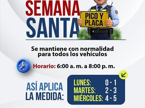 PICO Y PLACA SE MANTIENE EN PEREIRA DURANTE LA SEMANA SANTA