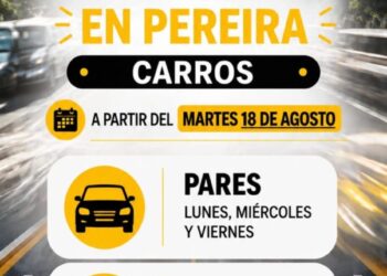 A PARTIR DEL MARTES 18 DE AGOSTO SE ADOPTA NUEVA MEDIDA TEMPORAL DE PICO Y PLACA PARA CARROS EN PEREIRA
