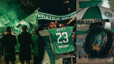 Así vivió James Rodríguez el banderazo de los hinchas de Atlético Nacional en Bogotá, previo a su primer partido en la Liga BetPlay