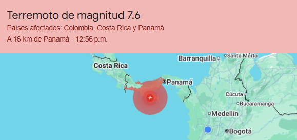 Fuerte terremoto de magnitud preliminar 8.0 sacude a Panamá y enciende las alarmas en la región